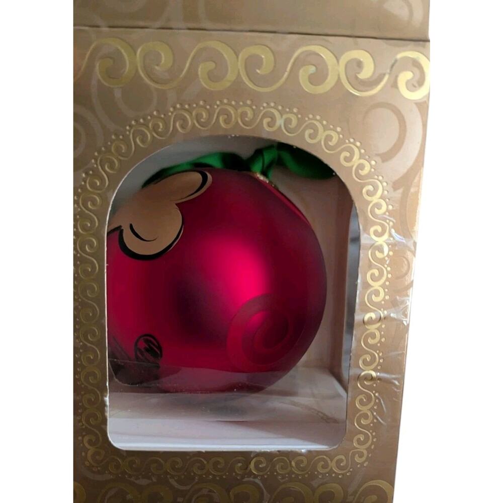 Blown Glass Handpainted Dog Bone Christmas Ornament Bow Red 4” Ball Pet New Box - Picture 2 of 7